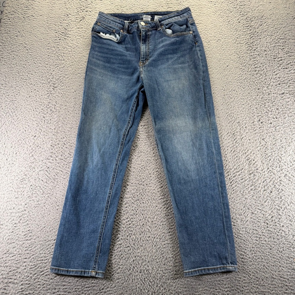 Time And‎ Tru Jeans Womens 14 Blue Cotton Denim Straight High-Rise Faded Stretch